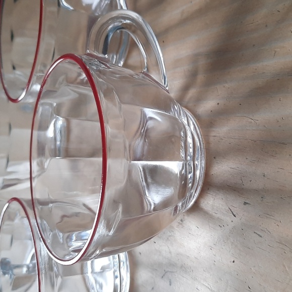 Vintage Duralex Picardie set of 5 red-rimmed punch-bowl/espresso glasses - Picture 5 of 5